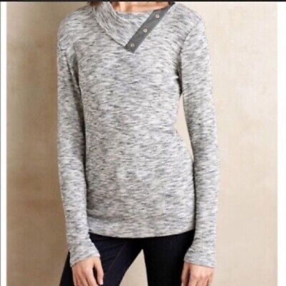 Anthropologie | Dolan Left Coast Snap-Neck Pullover Marled Gray Sweater | S - Picture 4 of 8